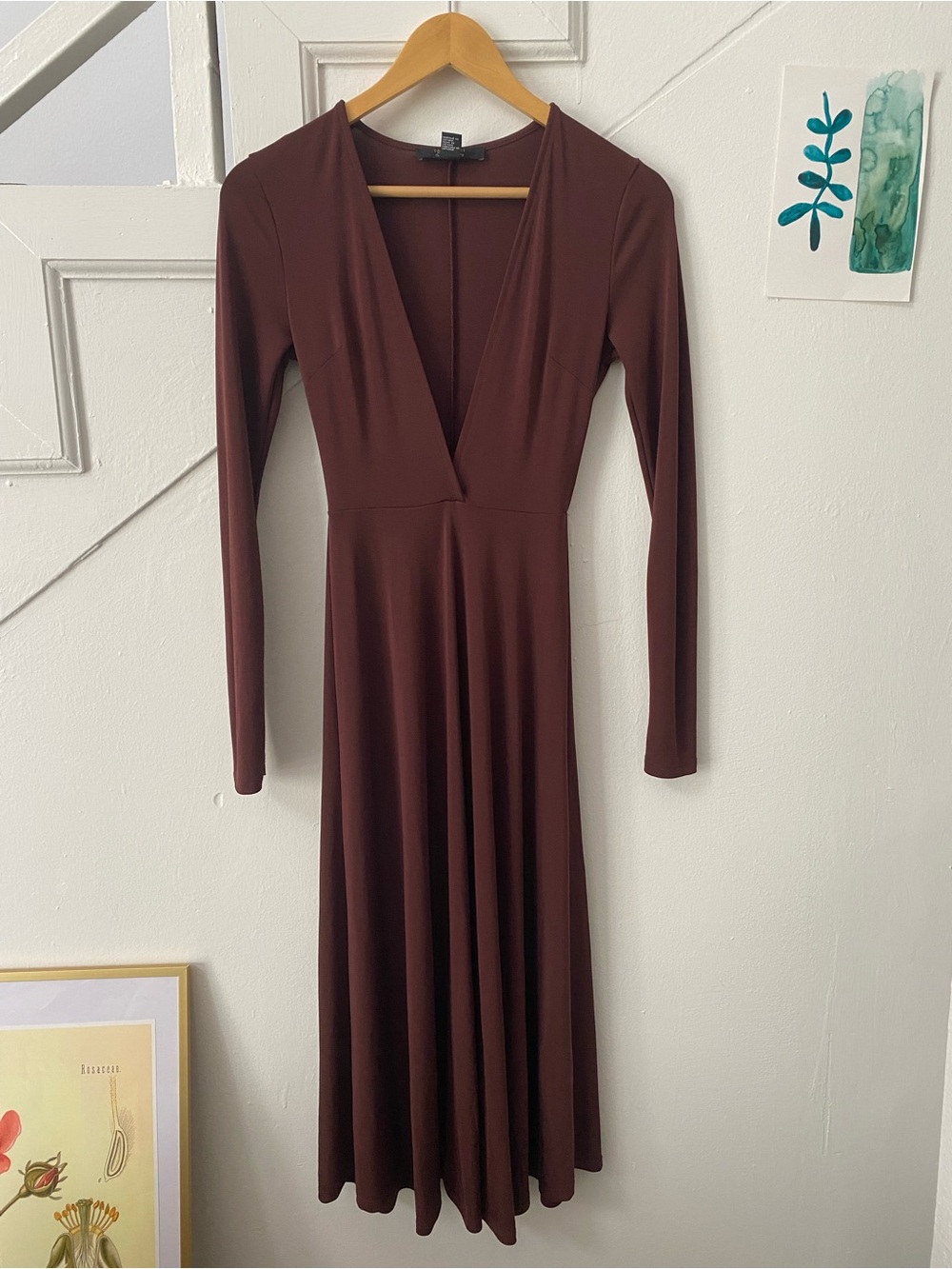 Forever 21 Deep V Long Sleeve Chocolate Dress